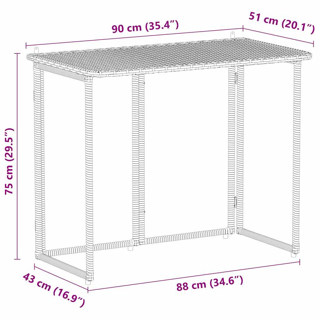 Tavolo Giardino Pieghevole Grigio Chiaro 90x51x75 cm Polyrattan | homemem39