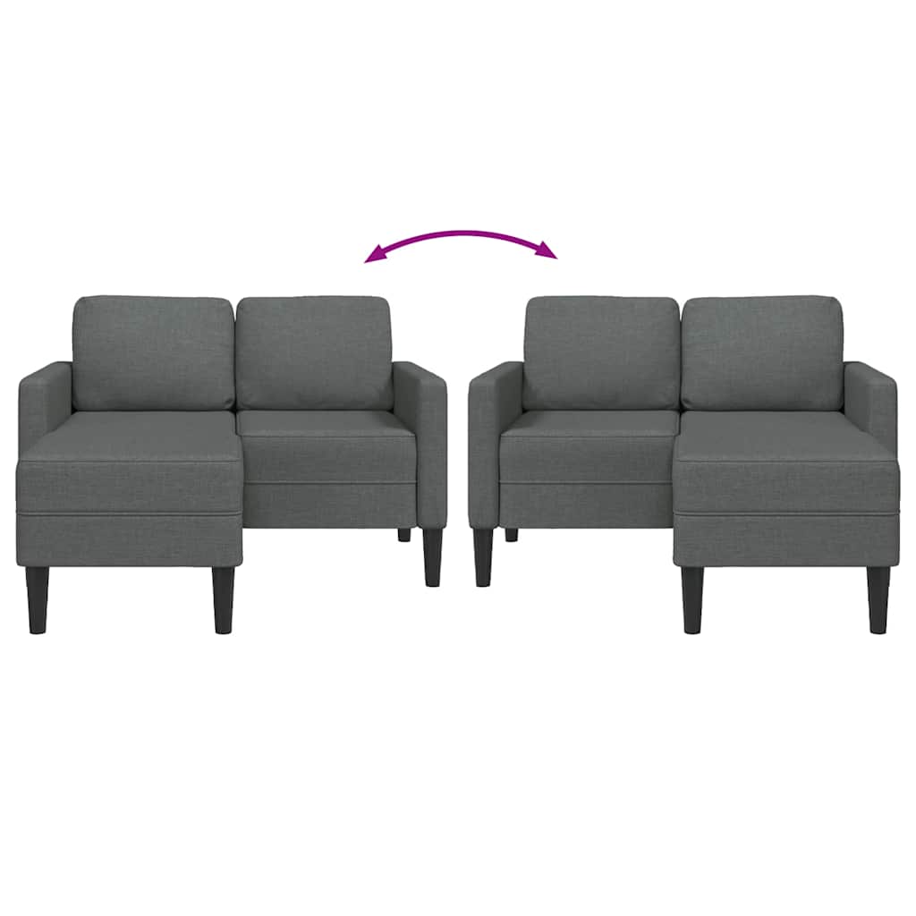 Divano a 2 posti con chaise longue a L grigio scuro 125 cm in tessuto