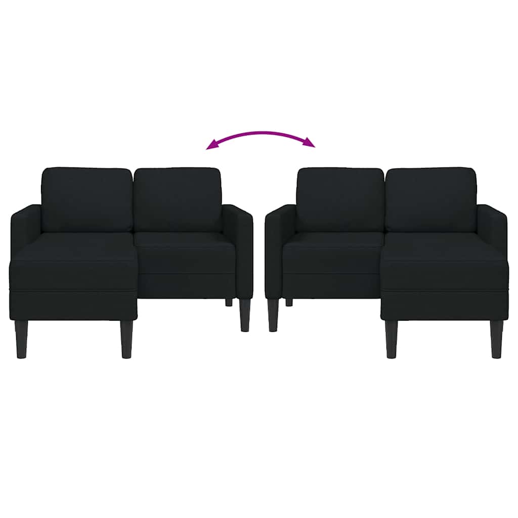 Divano 2 Posti con Chaise longue a L Nera 125 cm in Tessuto