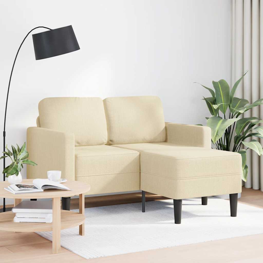 Divano 2 Posti con Chaise longue a L Crema 125 cm in Tessuto