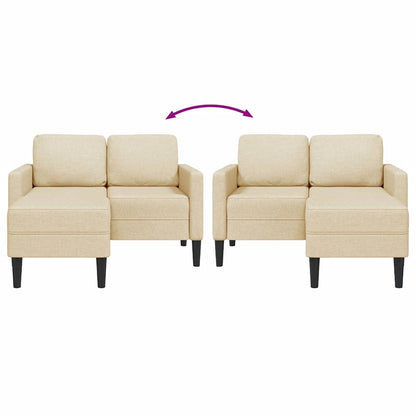 Divano 2 Posti con Chaise longue a L Crema 125 cm in Tessuto
