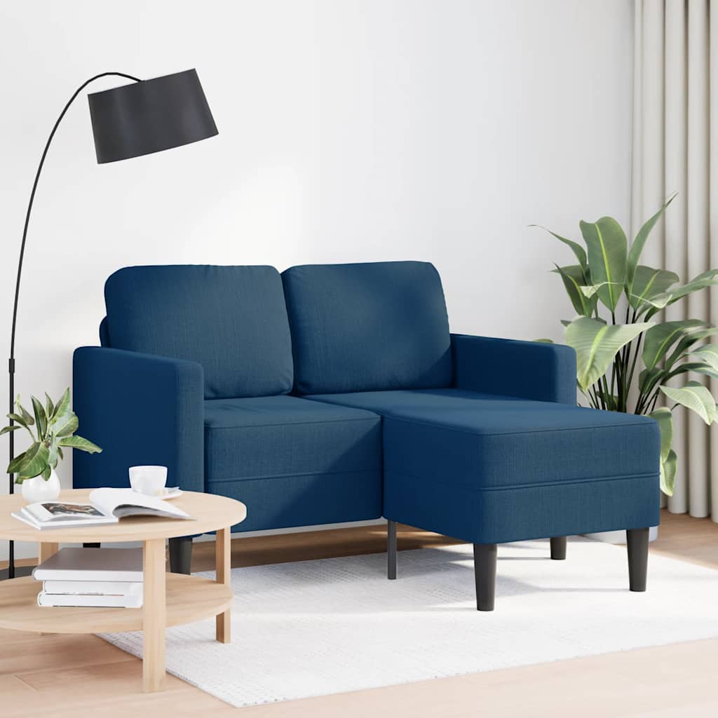 Divano 2 Posti con Chaise longue a L Blu 125 cm in Tessuto | homemem39