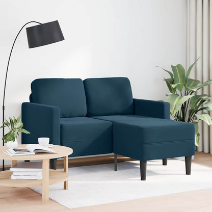 Divano 2 Posti con Chaise longue a L Blu 125 cm in Velluto