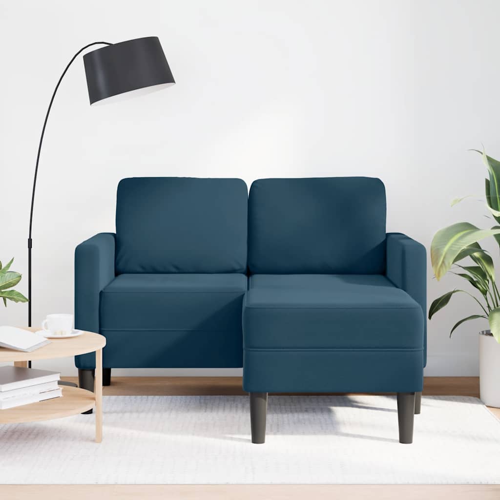 Divano 2 Posti con Chaise longue a L Blu 125 cm in Velluto