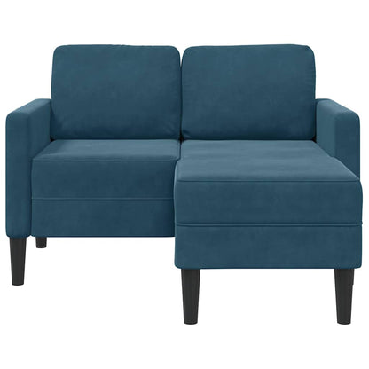 Divano 2 Posti con Chaise longue a L Blu 125 cm in Velluto