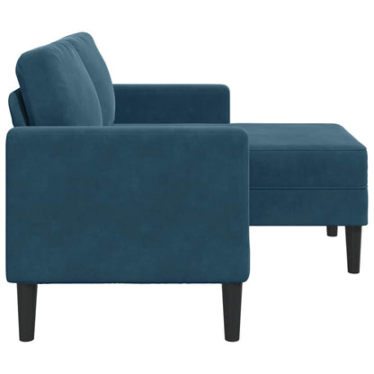 Divano 2 Posti con Chaise longue a L Blu 125 cm in Velluto