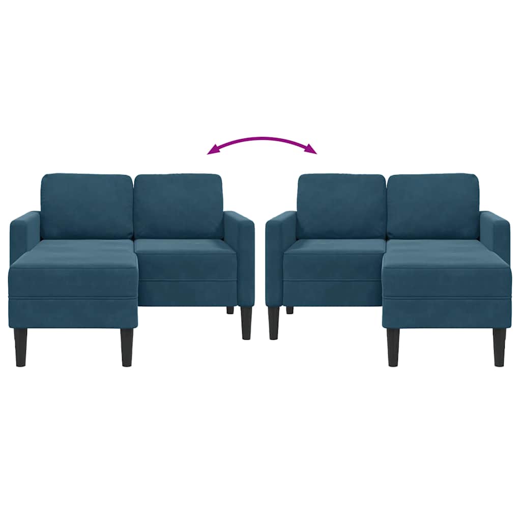 Divano 2 Posti con Chaise longue a L Blu 125 cm in Velluto