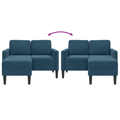 Divano 2 Posti con Chaise longue a L Blu 125 cm in Velluto