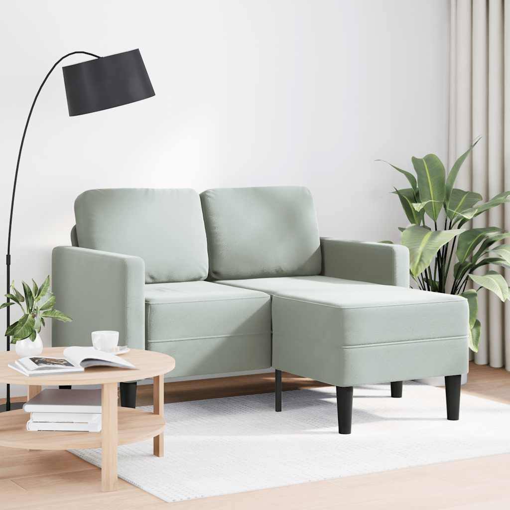 Divano 2 Posti con Chaise a L Grigio Chiaro 125 cm in Velluto