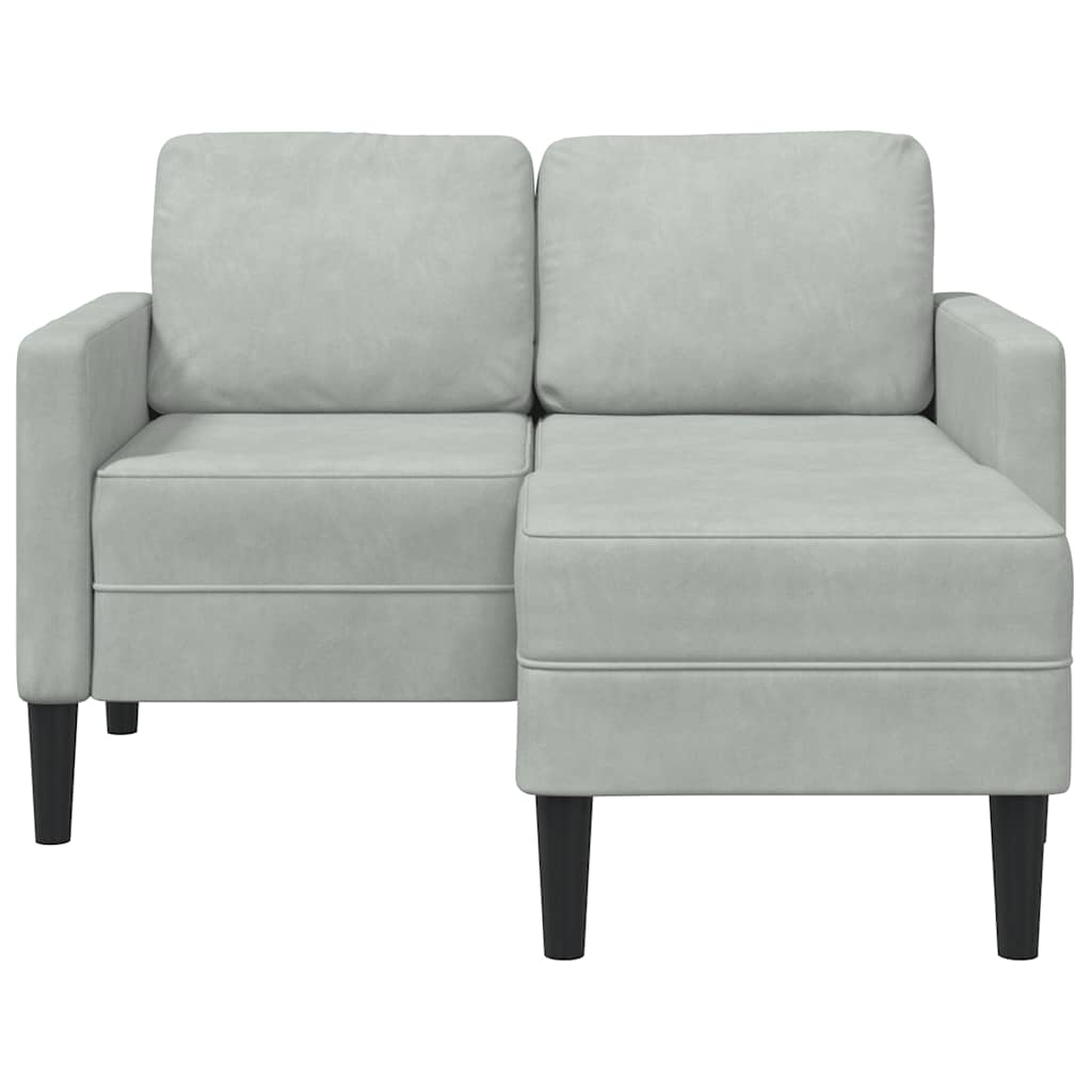 Divano 2 Posti con Chaise a L Grigio Chiaro 125 cm in Velluto