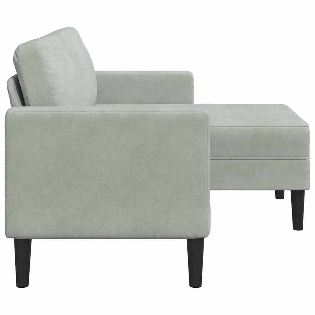 Divano 2 Posti con Chaise a L Grigio Chiaro 125 cm in Velluto - homemem39
