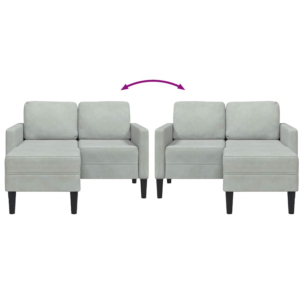 Divano 2 Posti con Chaise a L Grigio Chiaro 125 cm in Velluto