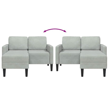 Divano 2 Posti con Chaise a L Grigio Chiaro 125 cm in Velluto