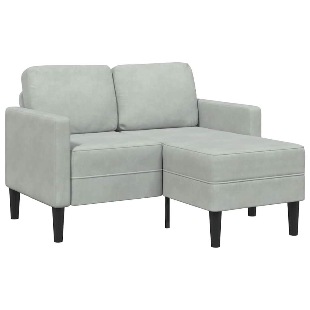 Divano 2 Posti con Chaise a L Grigio Chiaro 125 cm in Velluto