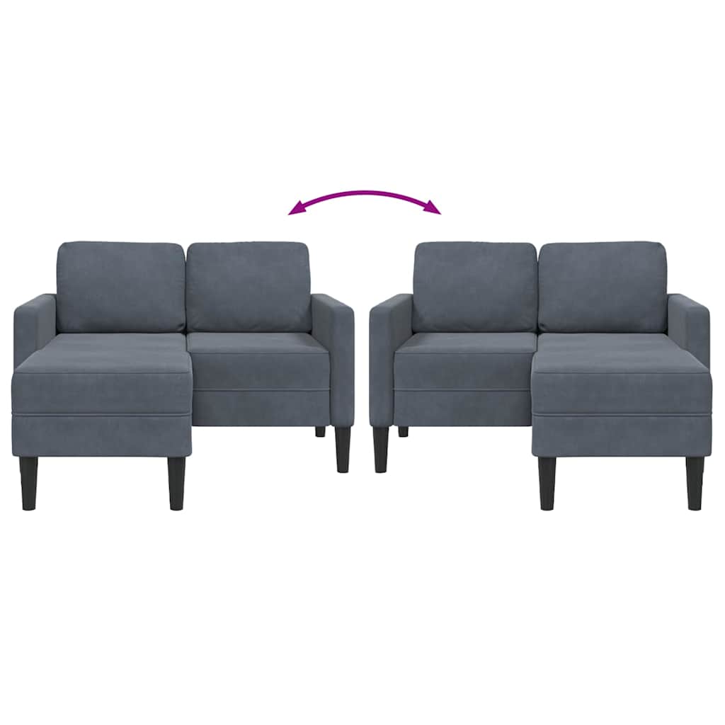 Divano 2 Posti con Chaise a L Grigio scuro 125 cm in Velluto