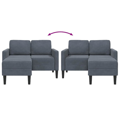 Divano 2 Posti con Chaise a L Grigio scuro 125 cm in Velluto