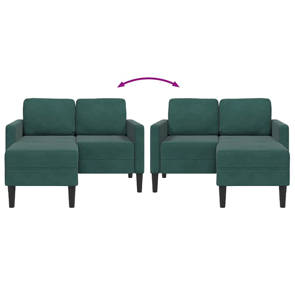 Divano 2 Posti con Chaise longue a L Verde Scuro 125 cm Velluto