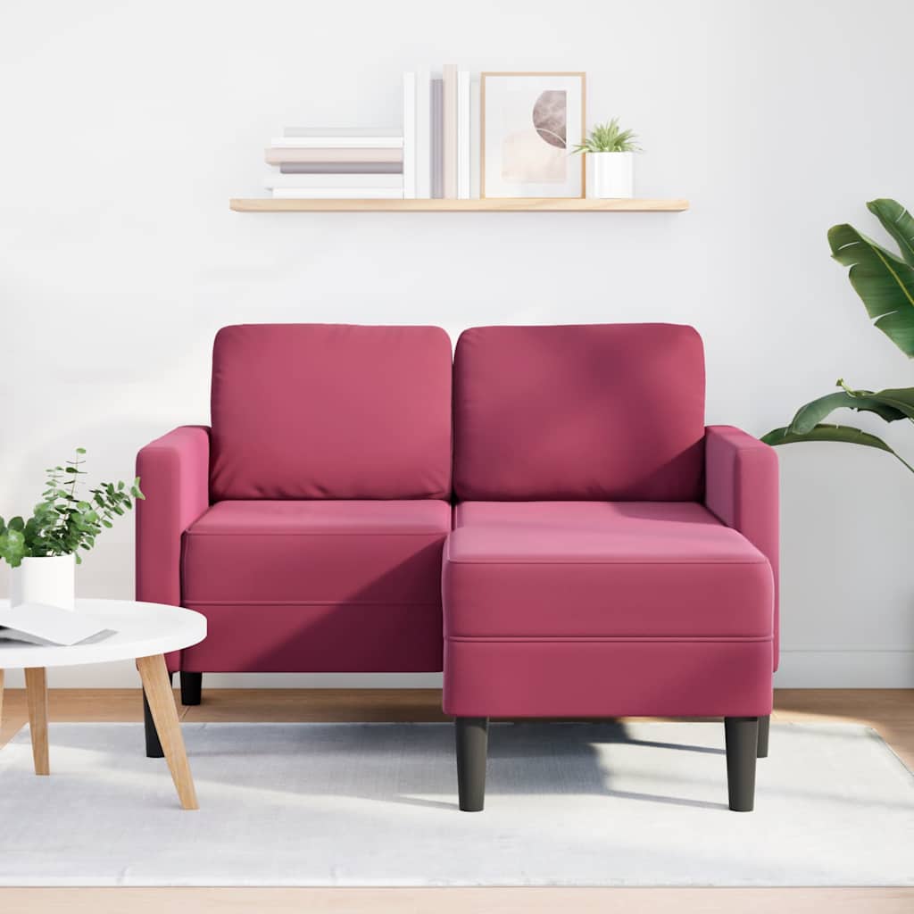 Divano 2 Posti con Chaise longue a L Rosso Vino 125 cm Velluto - homemem39