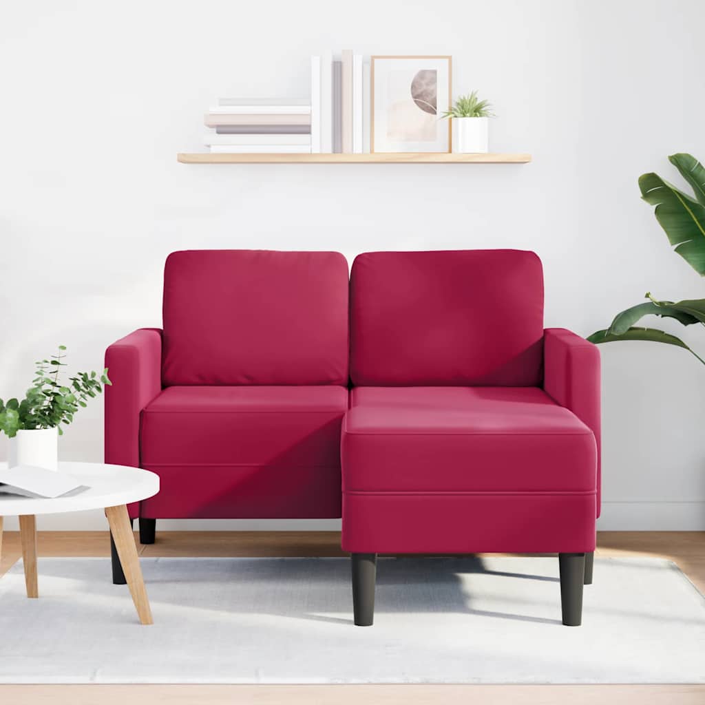 Divano 2 Posti con Chaise longue a L Rosso Vino 125 cm Velluto