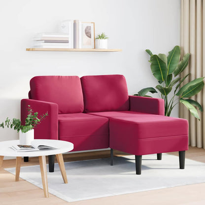 Divano 2 Posti con Chaise longue a L Rosso Vino 125 cm Velluto
