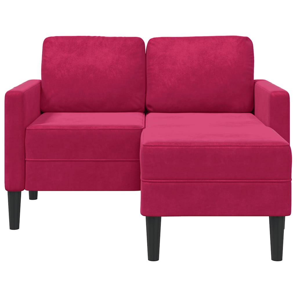 Divano 2 Posti con Chaise longue a L Rosso Vino 125 cm Velluto