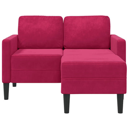 Divano 2 Posti con Chaise longue a L Rosso Vino 125 cm Velluto