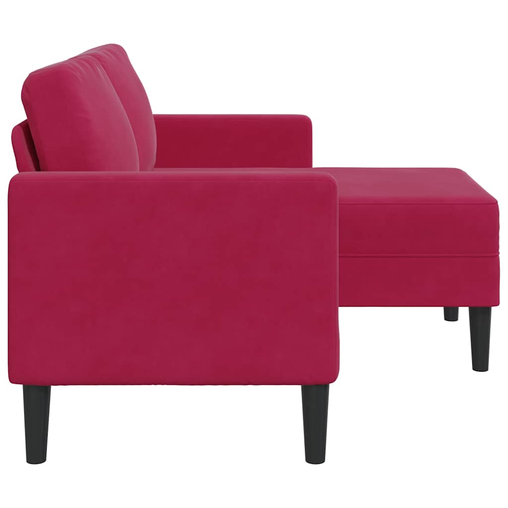 Divano 2 Posti con Chaise longue a L Rosso Vino 125 cm Velluto