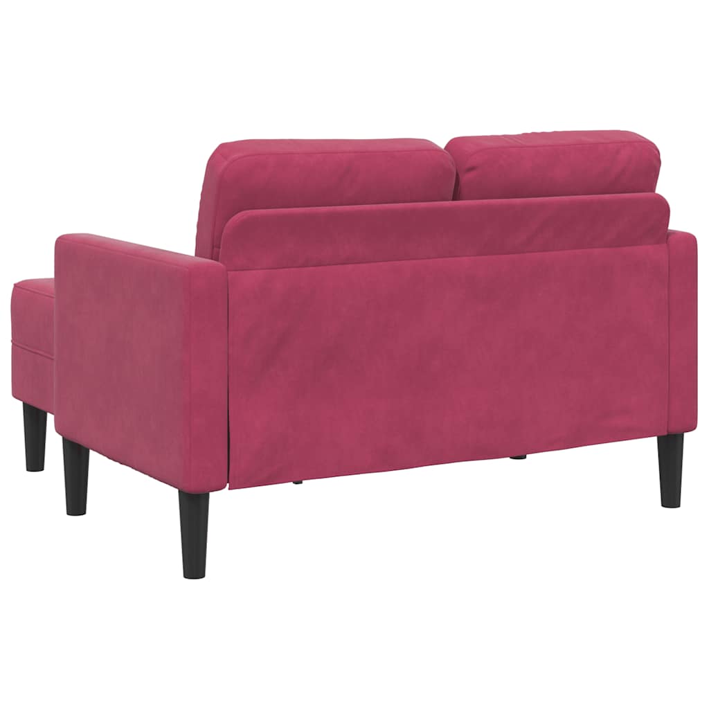 Divano 2 Posti con Chaise longue a L Rosso Vino 125 cm Velluto - homemem39