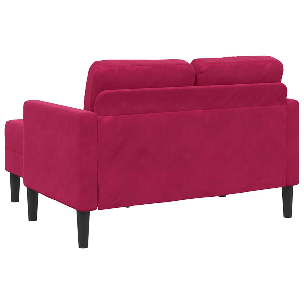 Divano 2 Posti con Chaise longue a L Rosso Vino 125 cm Velluto