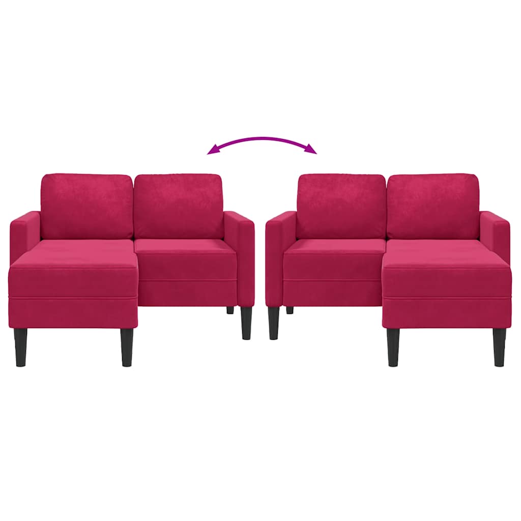 Divano 2 Posti con Chaise longue a L Rosso Vino 125 cm Velluto