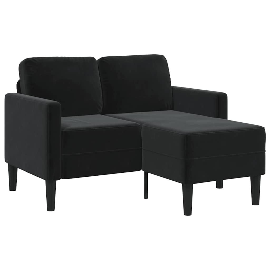 Divano a 2 posti con chaise longue a L nero 125 cm in velluto