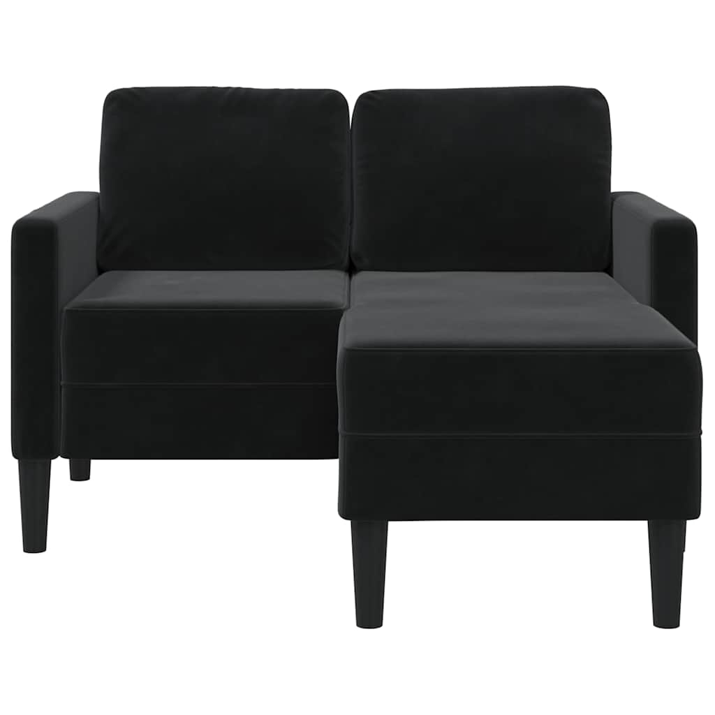 Divano a 2 posti con chaise longue a L nero 125 cm in velluto