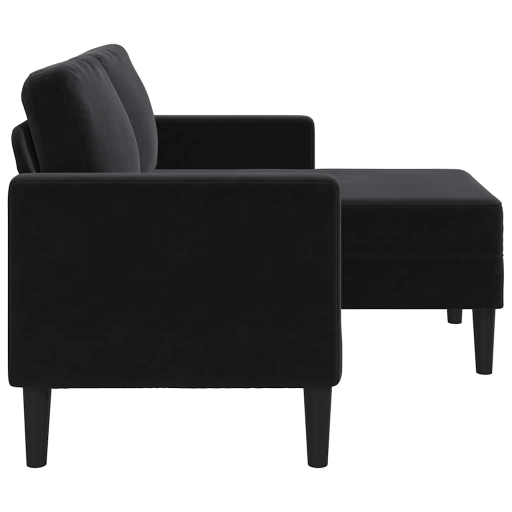 Divano a 2 posti con chaise longue a L nero 125 cm in velluto