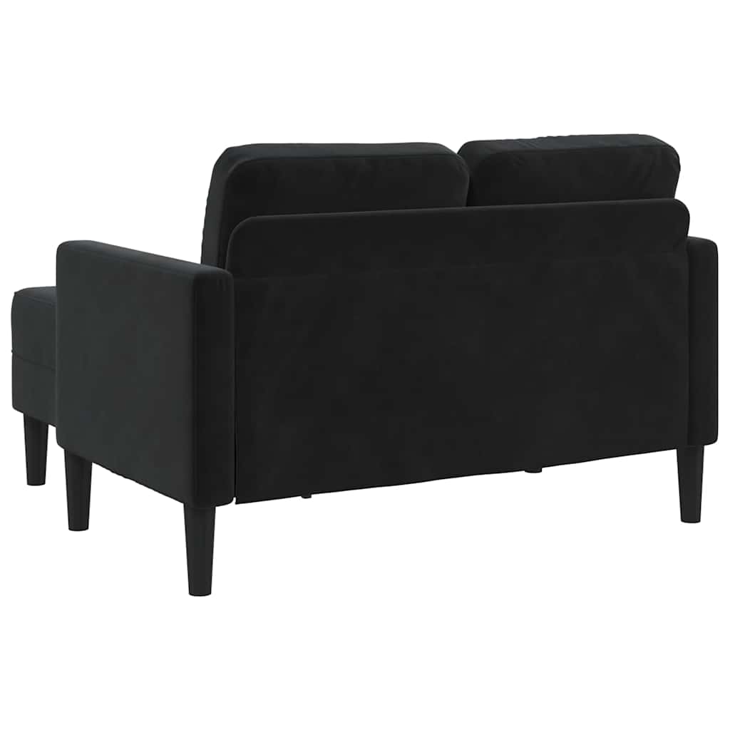 Divano a 2 posti con chaise longue a L nero 125 cm in velluto