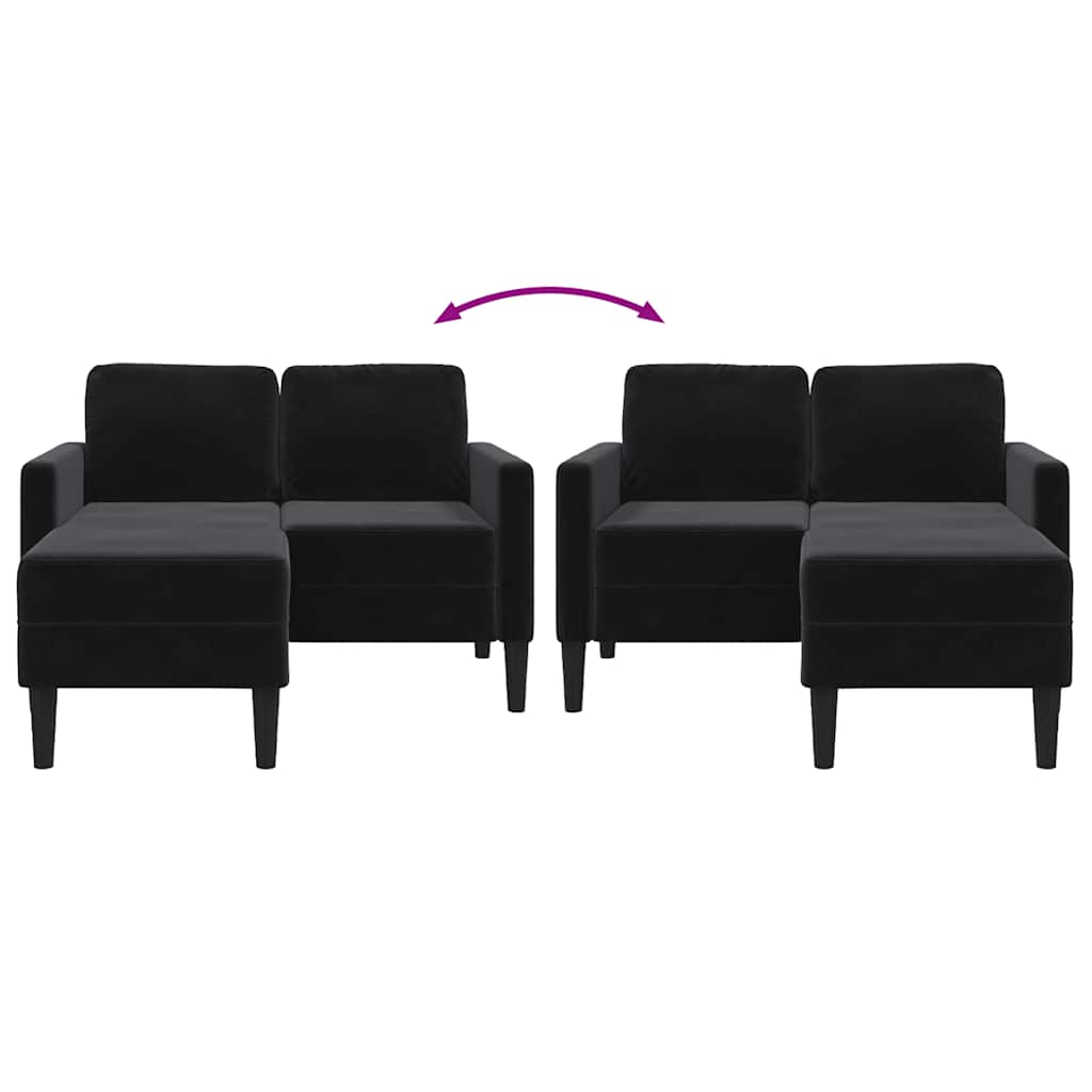 Divano a 2 posti con chaise longue a L nero 125 cm in velluto