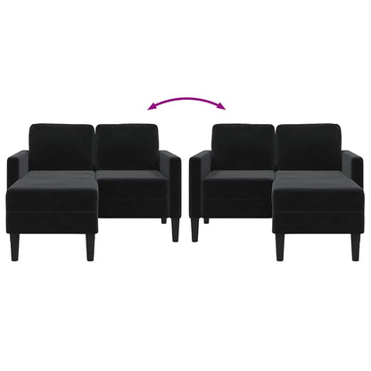Divano a 2 posti con chaise longue a L nero 125 cm in velluto