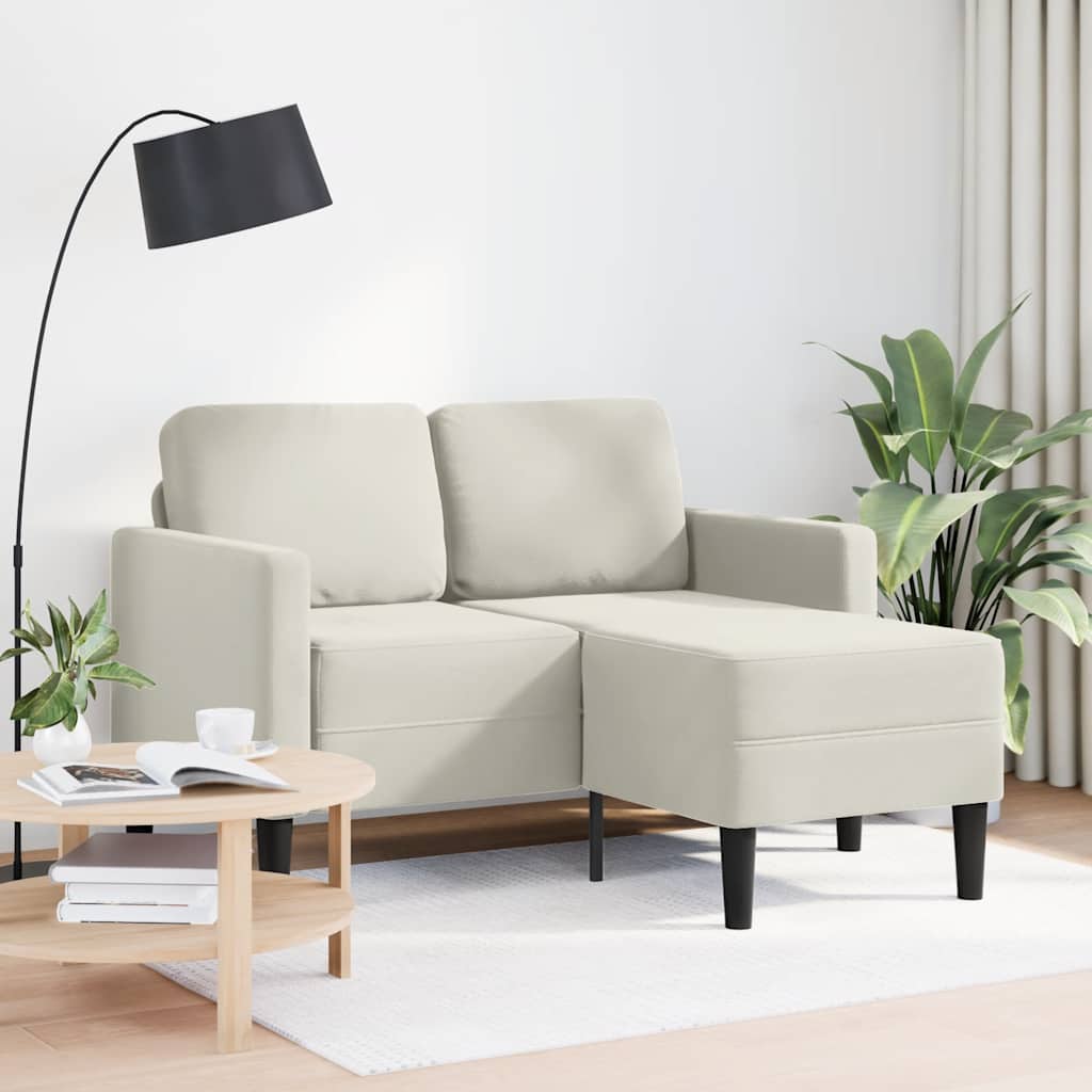 Divano 2 Posti con Chaise longue a L Crema 125 cm Velluto