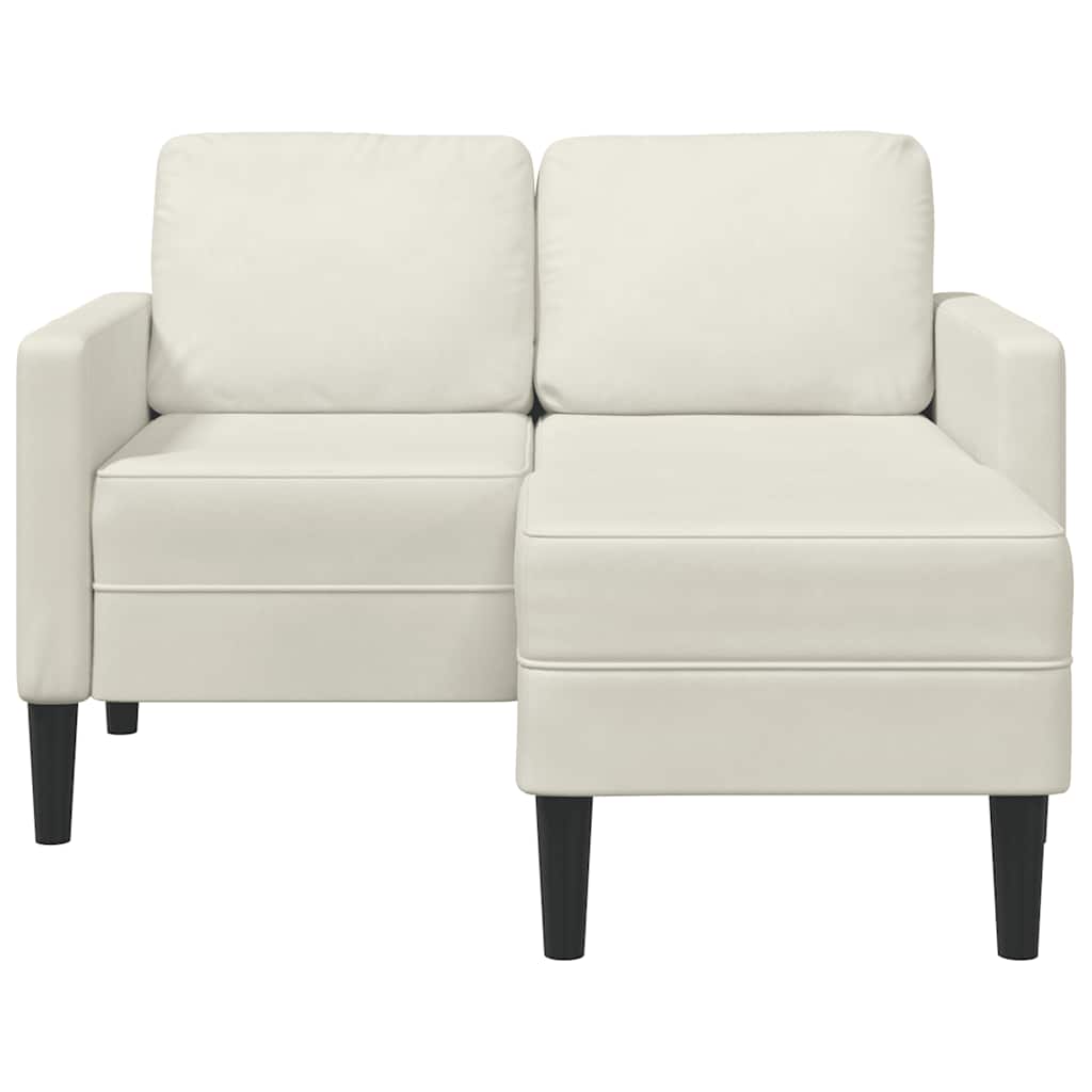 Divano 2 Posti con Chaise longue a L Crema 125 cm Velluto