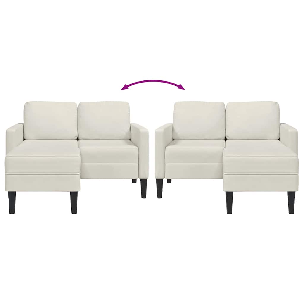 Divano 2 Posti con Chaise longue a L Crema 125 cm Velluto
