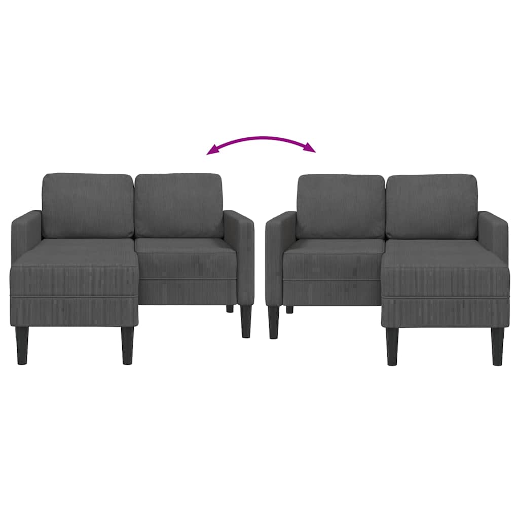 Divano a 2 posti con chaise longue a L grigio scuro 125 cm lino