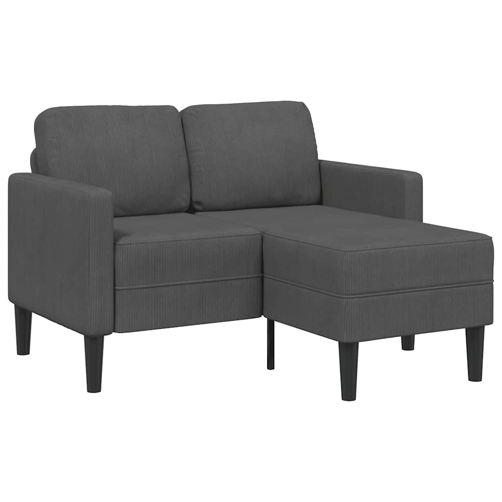Divano a 2 posti con chaise longue a L grigio scuro 125 cm in lino