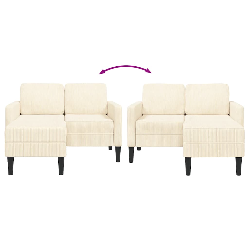 Divano 2 Posti con Chaise longue a L Crema 125 cm Lino