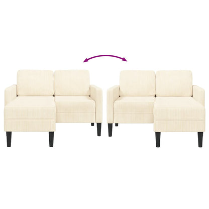 Divano 2 Posti con Chaise longue a L Crema 125 cm Lino