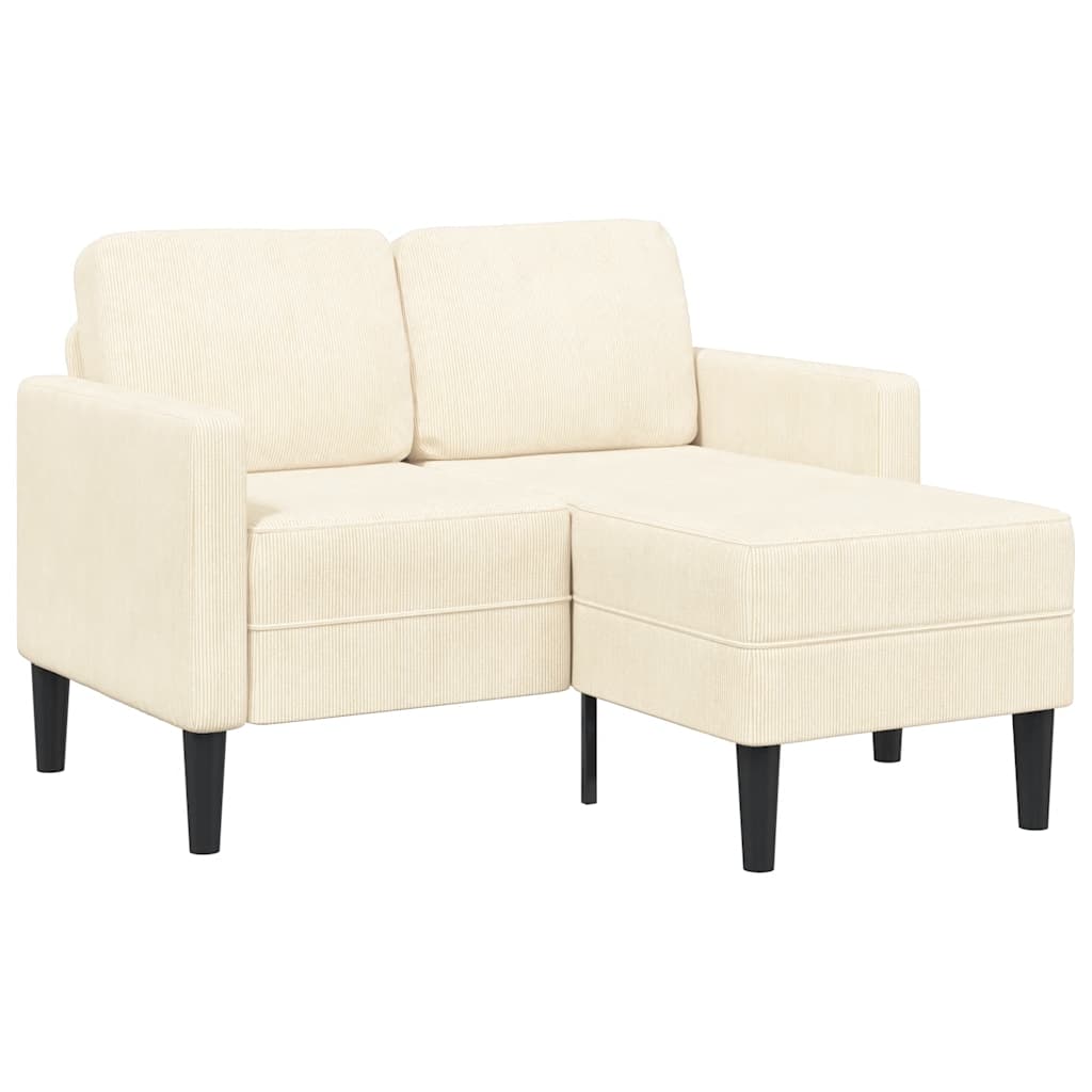 Divano 2 Posti con Chaise longue a L Crema 125 cm Lino