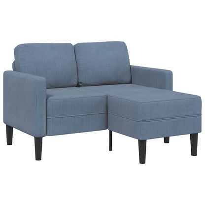 Divano 2 Posti con Chaise longue a L Blu 125 cm in Lino