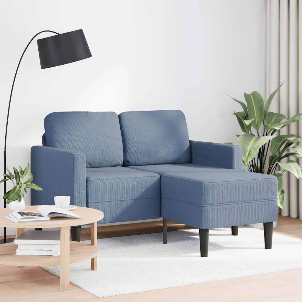 Divano 2 Posti con Chaise longue a L Blu 125 cm in Lino