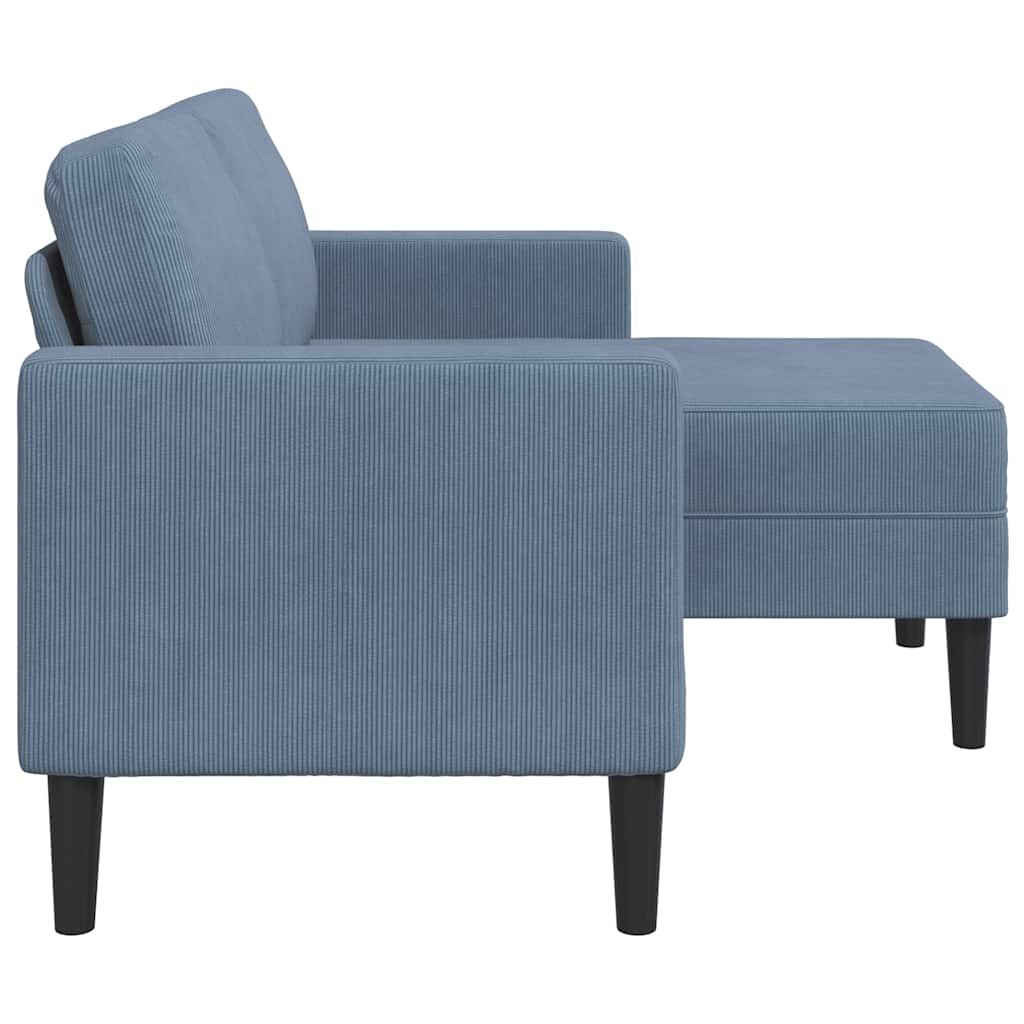 Divano 2 Posti con Chaise longue a L Blu 125 cm in Lino