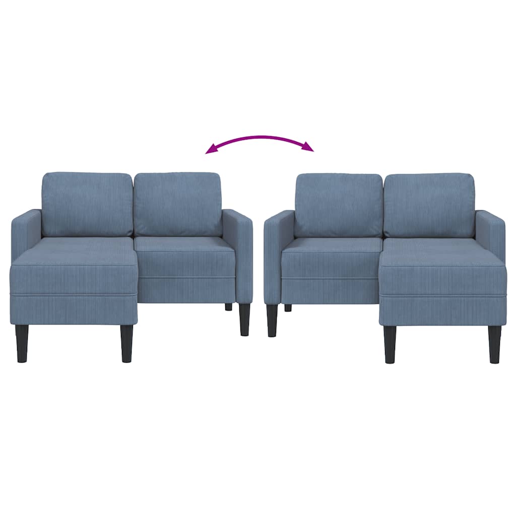 Divano 2 Posti con Chaise longue a L Blu 125 cm in Lino