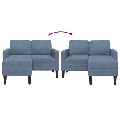 Divano 2 Posti con Chaise longue a L Blu 125 cm in Lino