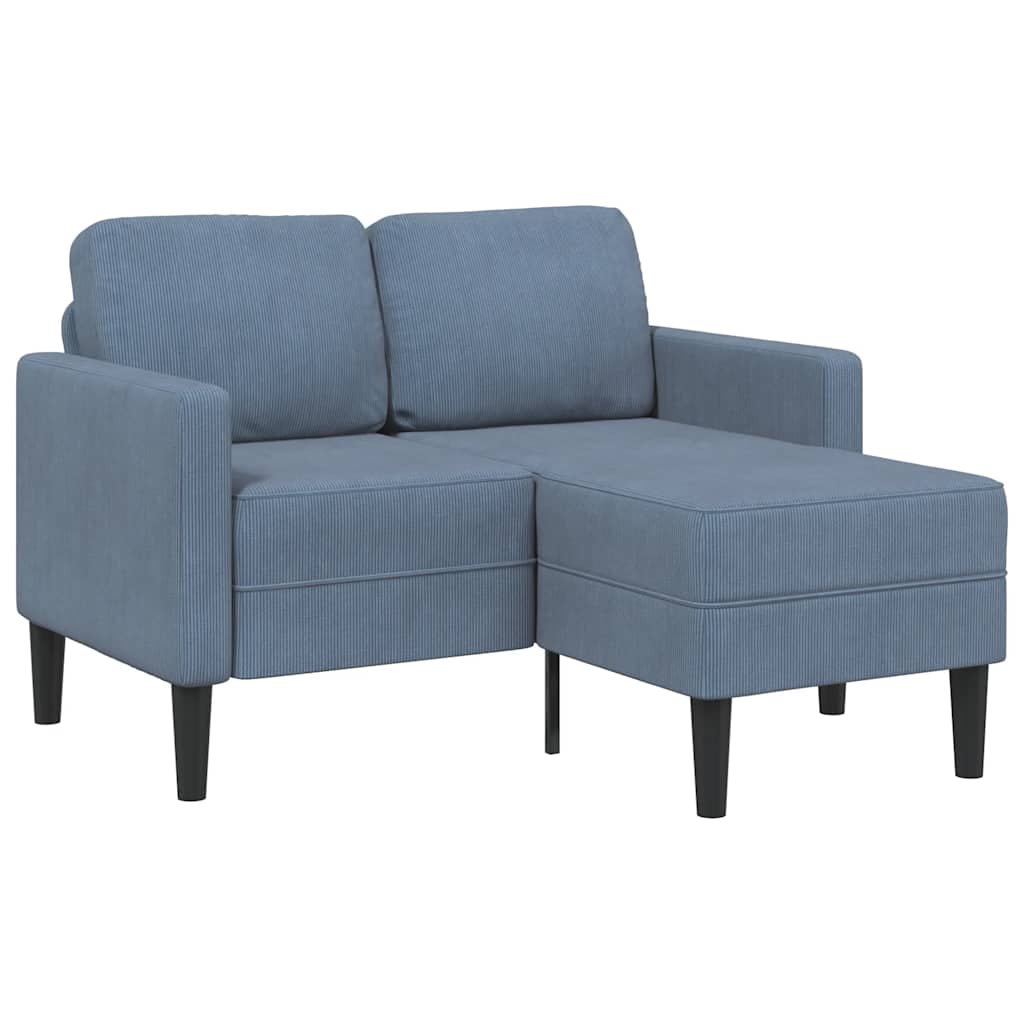 Divano 2 Posti con Chaise longue a L Blu 125 cm in Lino